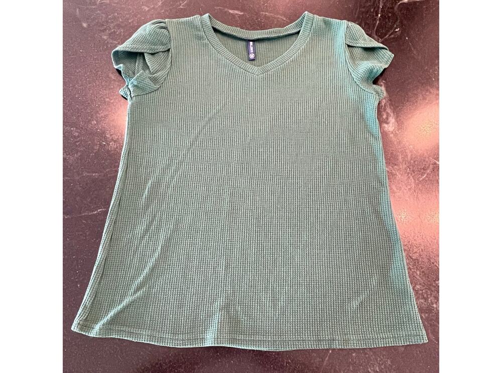 Iwollence Emerald green waffle weave short sleeve top Med
